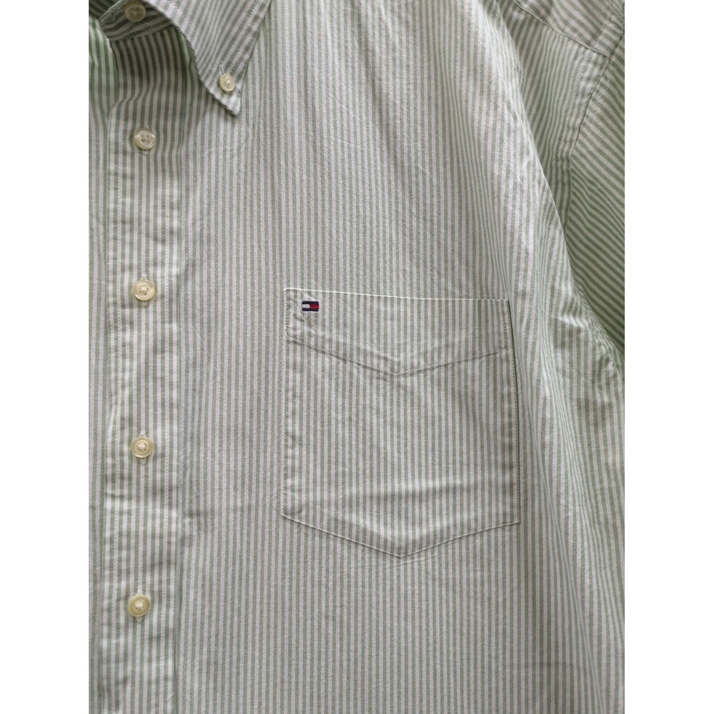 Tommy Hilfiger Short Sleeve Button Down Shirt Mens XXL Green White Striped - Picture 2 of 10